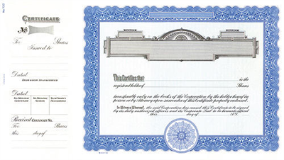 Goes® 720 Blue Panel Stock Certificates - Shares Text 