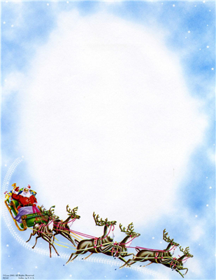 Santa On Sleigh With Reindeer And Clouds